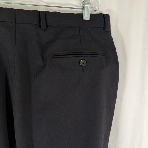 Ted Baker 100% Wool Pants Men's 35 R Black Striped Joe CT Flat Front Pockets - Picture 11 of 13